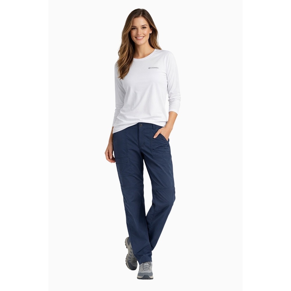 Columbia Women's 14 Convertible Zip Off Cargo Pants Omni-Shield Navy Blue 98-06